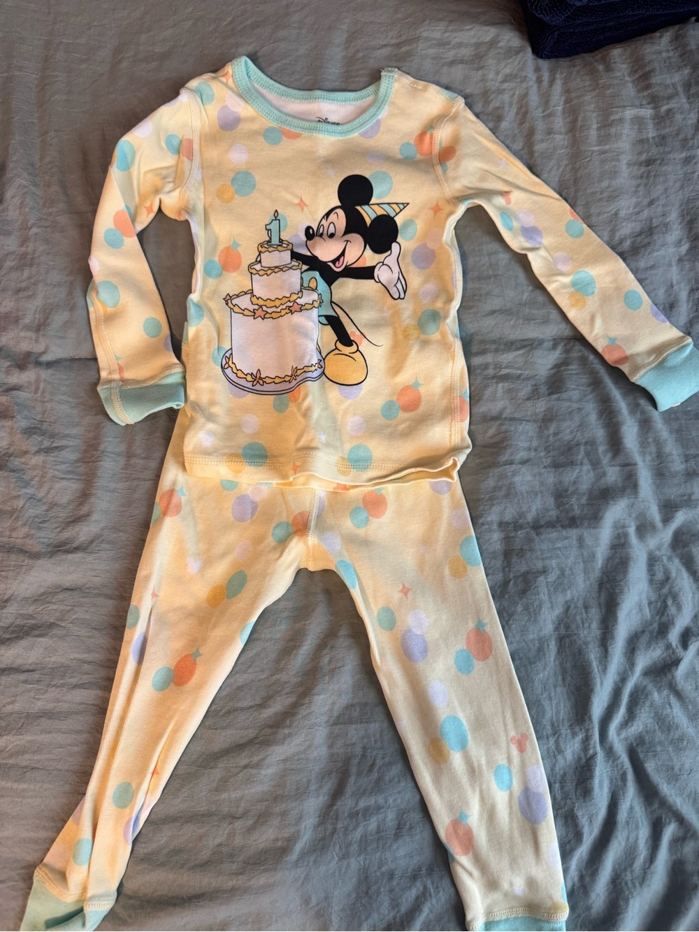 Disney Pastel Polka Dot Mickey Mouse Pajama Set - Yellow and Pastel Accents